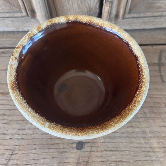 Vintage Western Stoneware Ribbed Brown Bowl Maple Leaf Stamp Drip Glaze Monmouth - Picture 7 of 8